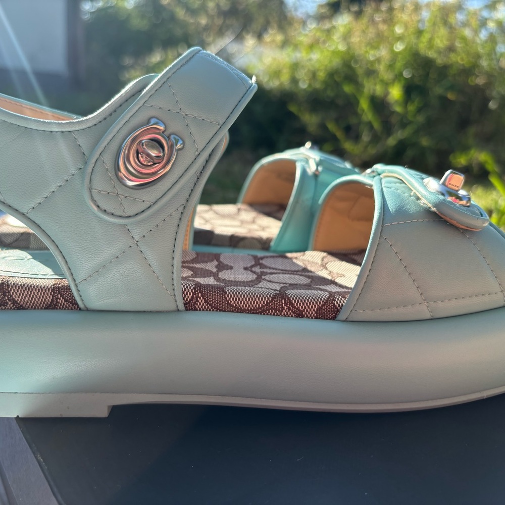 Coach Peyton Double Buckle Teal Sandals - Picture 2 of 11